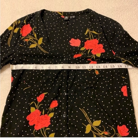 Volcom Check Out Time Floral Long Sleeve Fluted Top Blouse - Picture 6 of 16